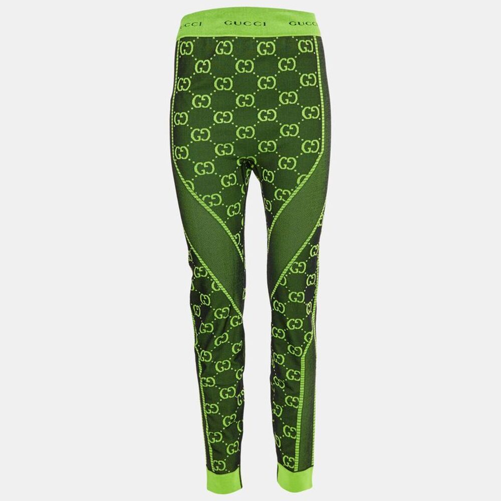 Gucci Green Monogram Jacquard Knit Leggings L